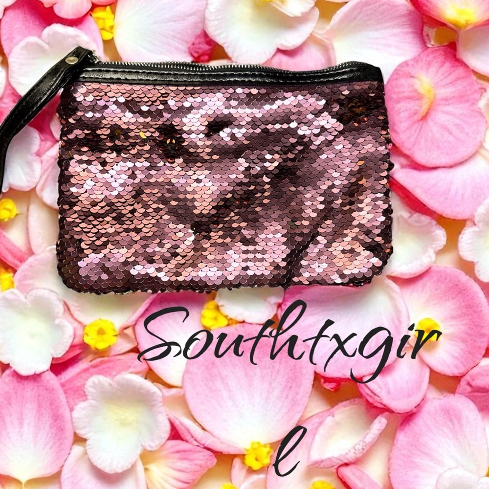 Sequin Clutch Or Makeup Bag - Pink and Black